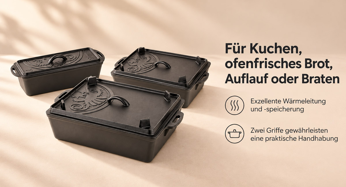 KI generiertes Titelbild, Petromax Gusseisen Kastenform mit Deckel