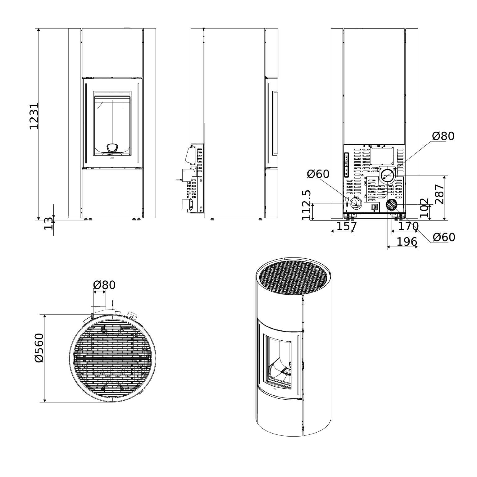 Pelletofen MCZ Mood Comfort Air Matic 8 Core R 8 kW - Verkleidung: Black Metal