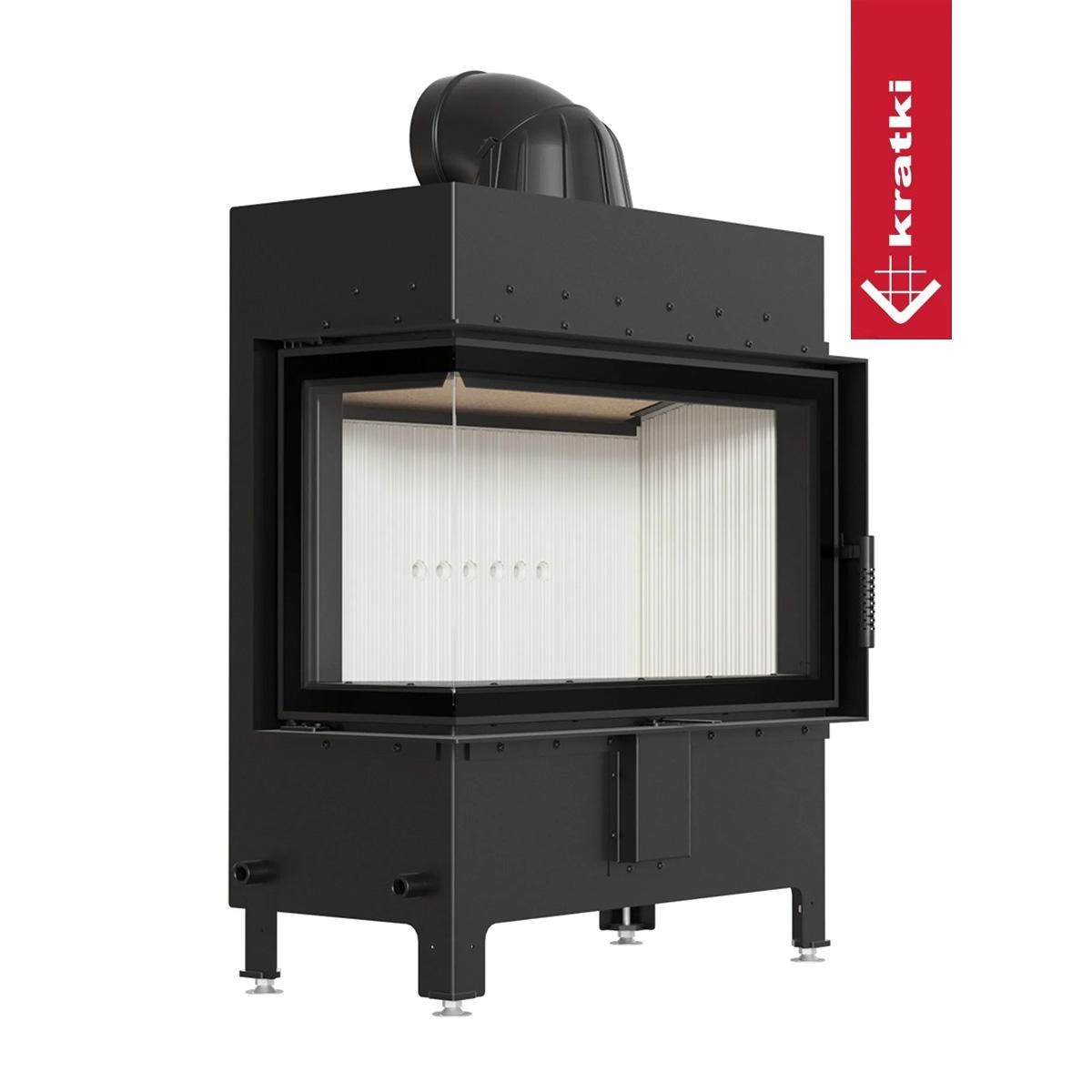 Eck-Kamineinsatz Kratki LUCY/14/NEW 14 kW - Türanschlag: links - Feuerraumauskleidung: weiß - Tür selbstschließend: nein