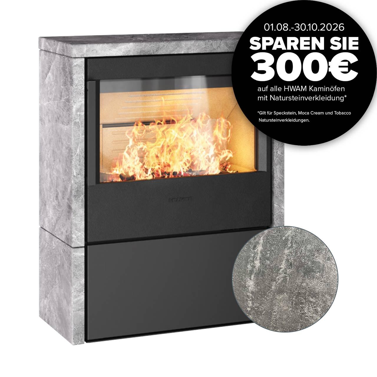 Kaminofen HWAM 5440 SmartControl Naturstein 6,1 kW - Ausführung: 5440c schwarz - Verkleidung: Speckstein - Rauchrohranschluss: Hinten