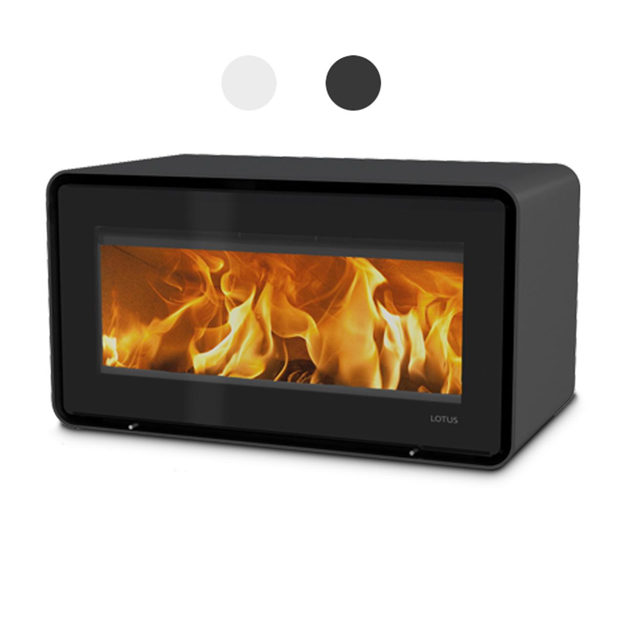 Kaminofen Lotus Living 7 kW - Ausführung: Ocean Dark, Abgang hinten