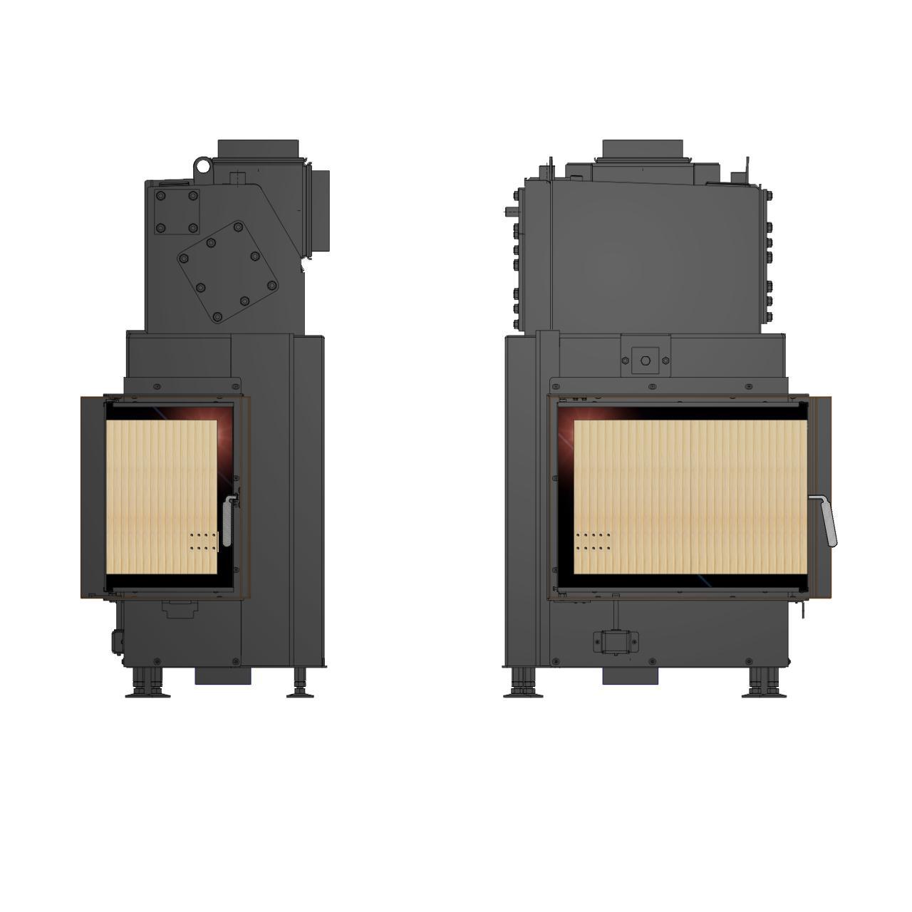 Kamineinsatz wasserführend Brunner Kamin-Kessel Eck 42/57/30 S04.2 rechts, Drehtür 8 kW - Kessel-Ausführung: Glaskeramik (GK) - Ausführung: mit Blendrahmen
