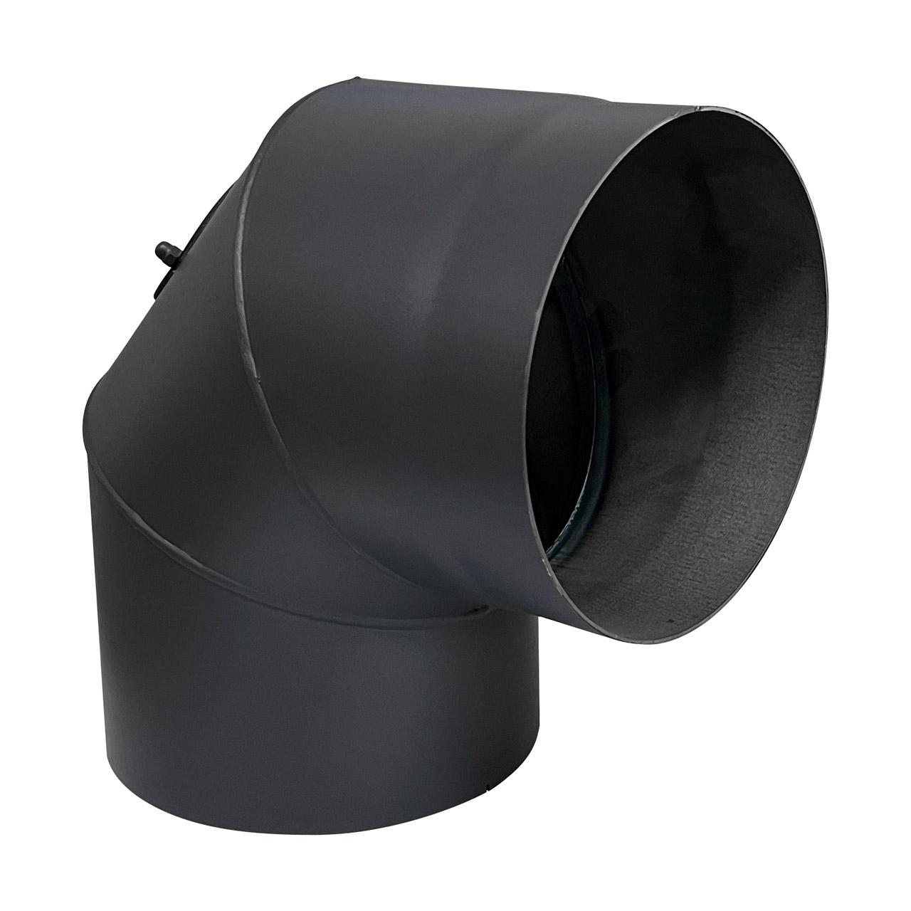Ofenrohr Bogen starr DN 220 mm 90° Schwarz mit Tür