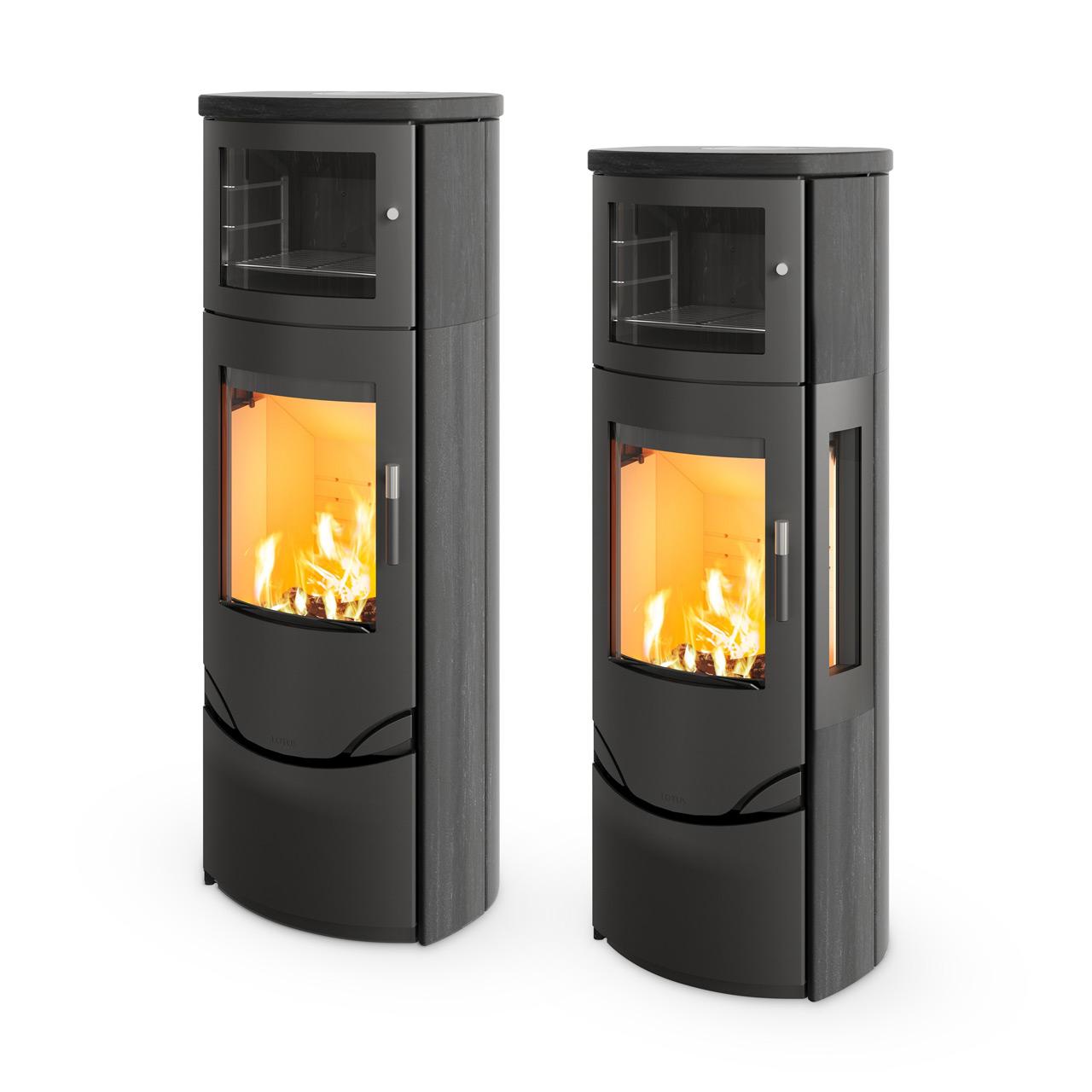 Kaminofen Lotus Prio 7M Indian Night mit Warmhaltefach 7 kW - Ausführung: Mit Seitenglas