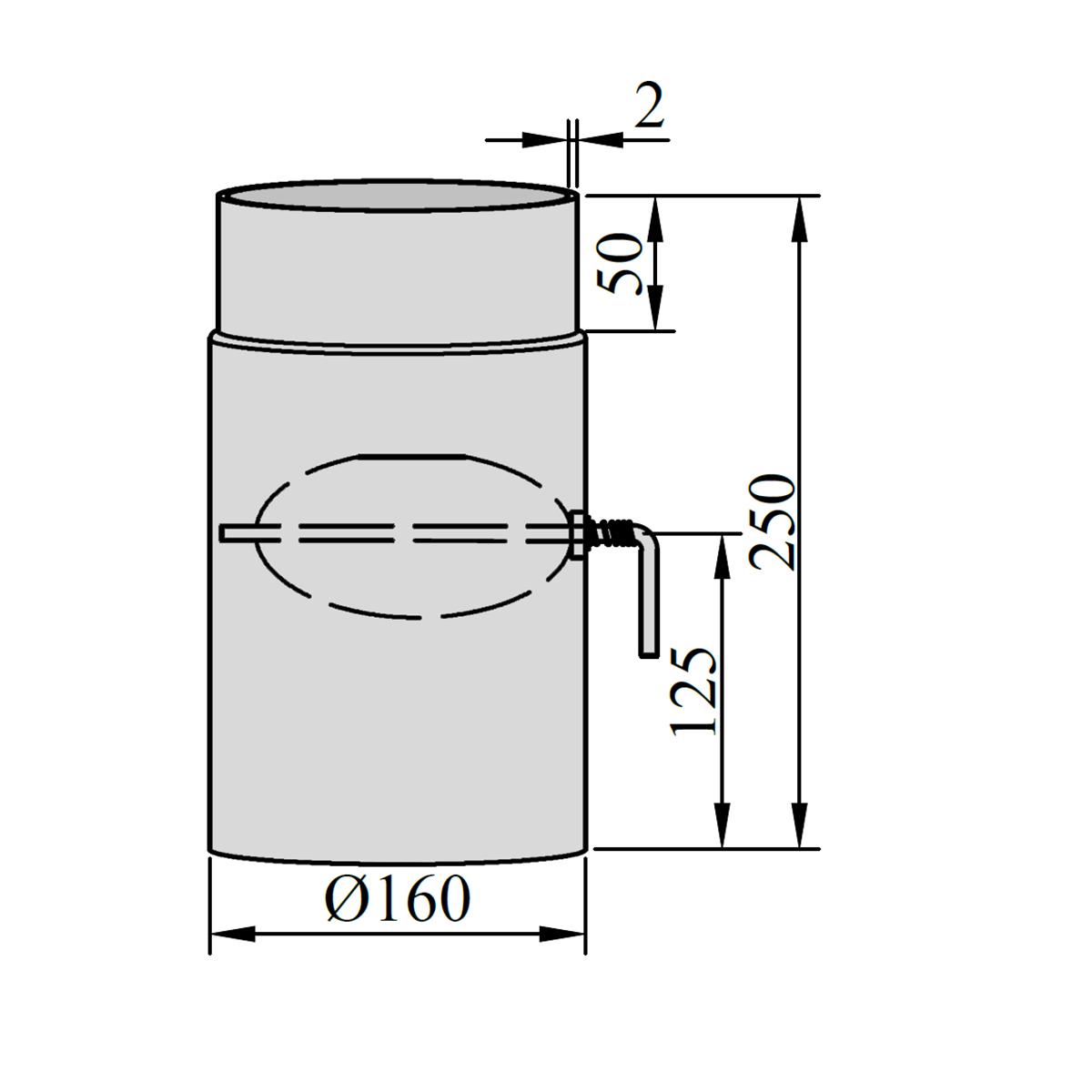 Ofenrohr mit Drosselklappe DN 160 mm Länge 250 mm Schwarz