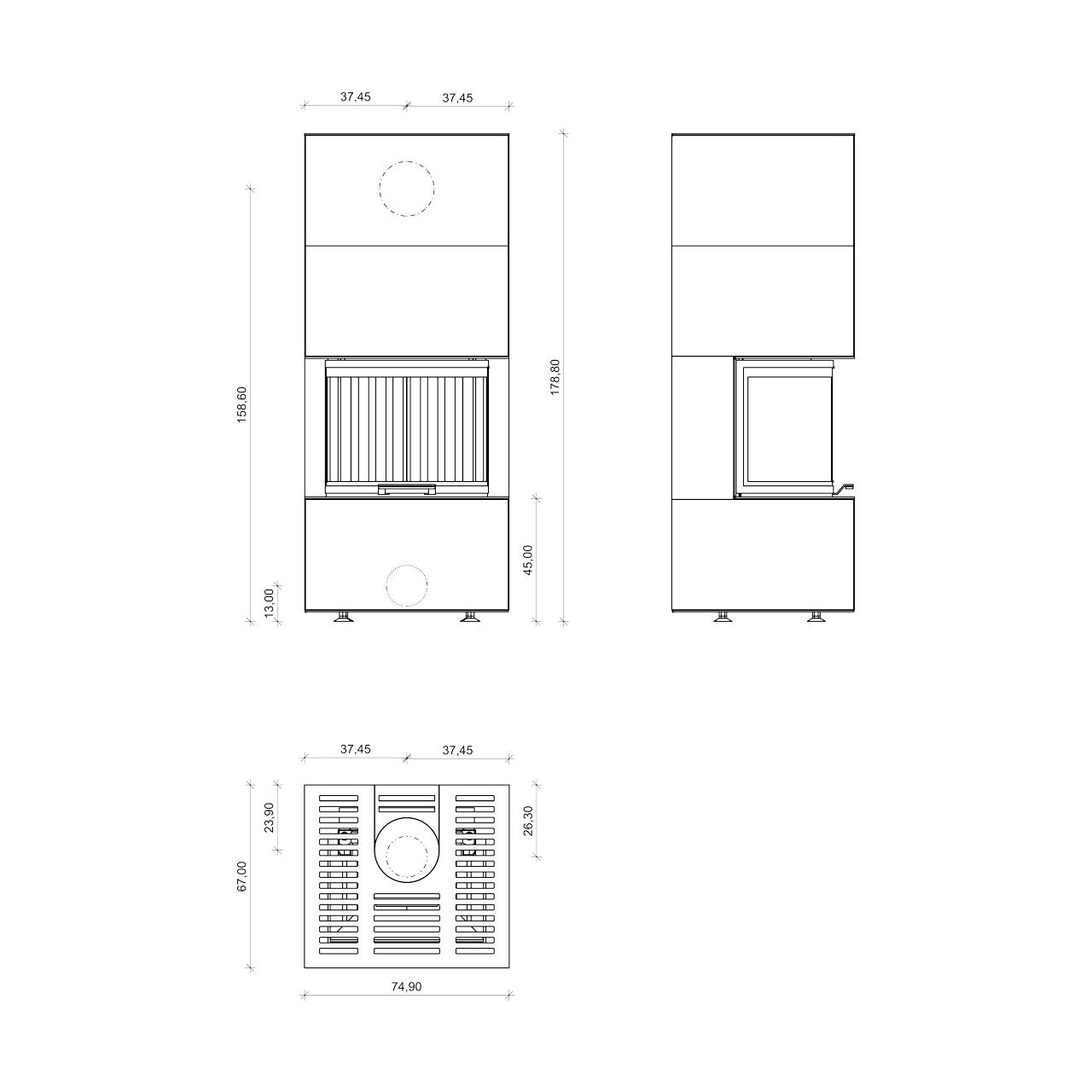 Kaminbausatz Neocube P30 10 kW - Keramik oben: Nero Zimbabwe - Keramik unten: Nero Zimbabwe