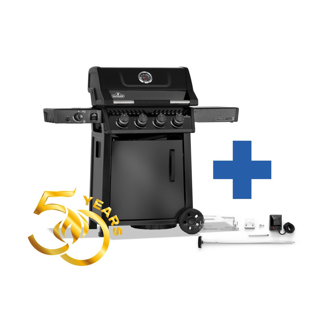 Gasgrill Napoleon Freestyle PRO 425 Schwarz mit Infrarot-Seitenbrenner - 50 Jahre Napoleon Sommer Aktion