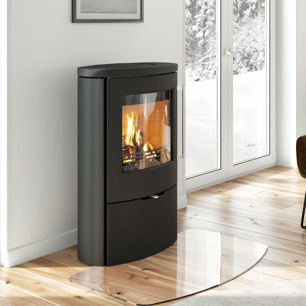 Kaminofen Termatech TT80RL 5,5 kW - Ausführung: TT80RL Schwarz, Rauchrohanschluss oben