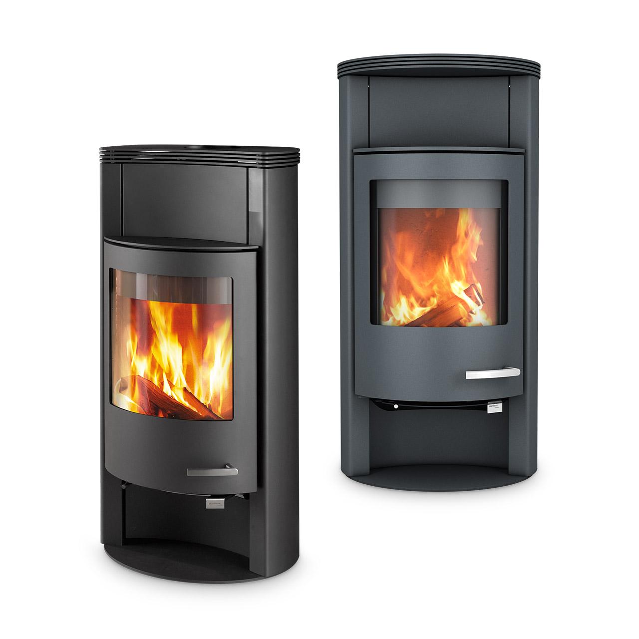 Kaminofen Skantherm Beo Stahl 6 kW - Ausführung: Beo Stahl RLA, Korpus Schwarz, Stahl-Topplatte rund