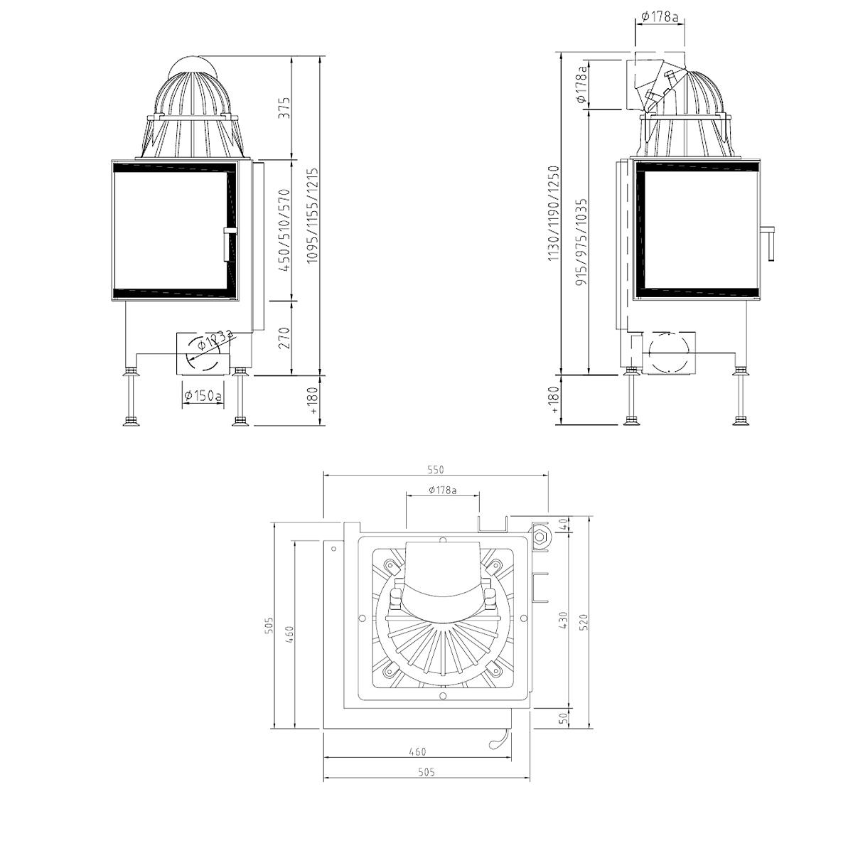 Eck-Kamineinsatz Schmid Ekko 45(45) s mit 7 kW - Türhöhe: 51 cm - Türanschlag: rechts - Brennraumauskleidung: Schamotte Weiß