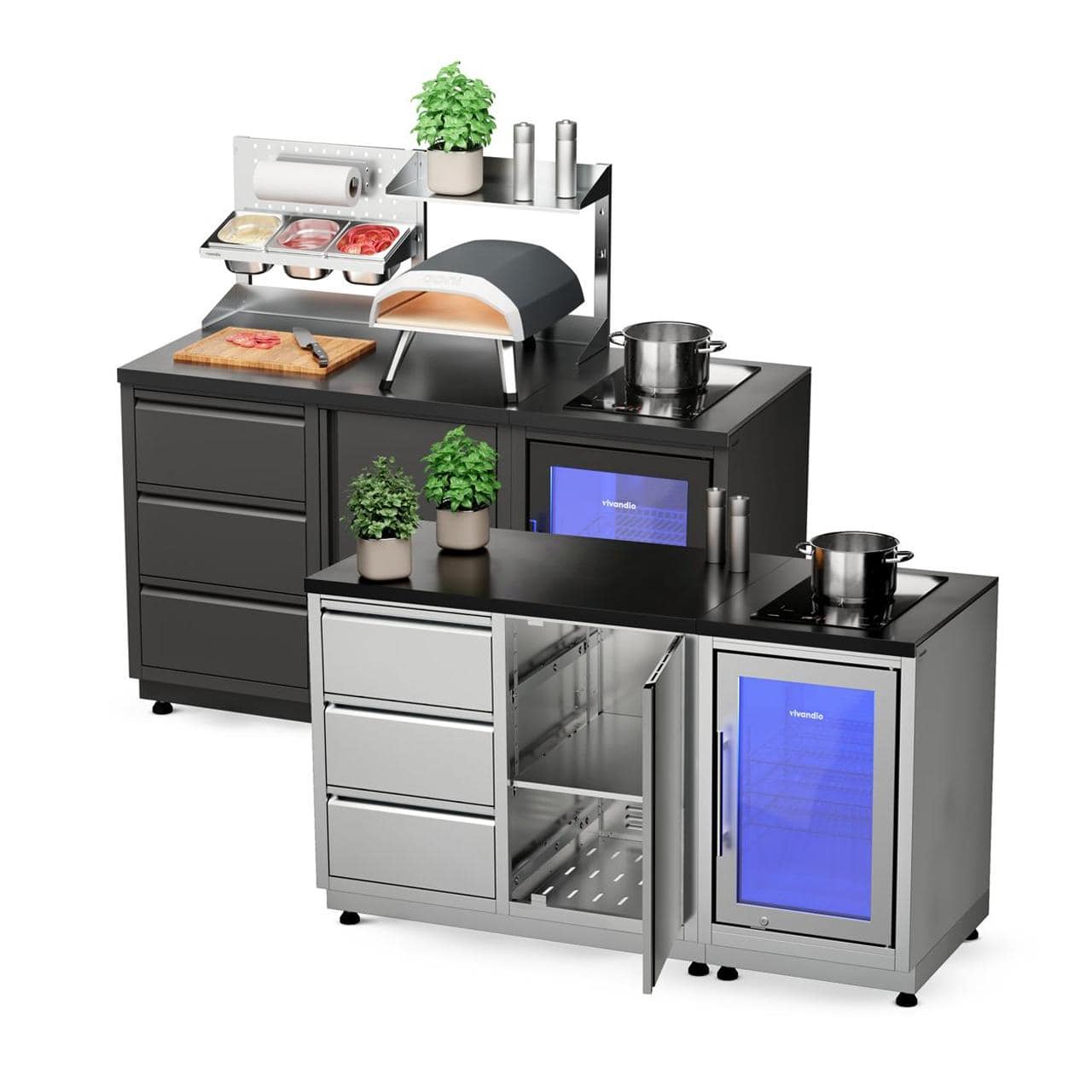Outdoorküche vivandio quub / Kompakte Gartenküche mit Kühlschrank und Kochfeld
