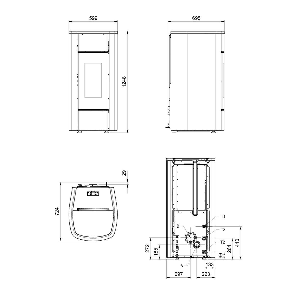 Pelletofen wasserführend Extraflame Evolution Line Miriana Idro H20 mit 22,4 kW - Verkleidung: taupe matt