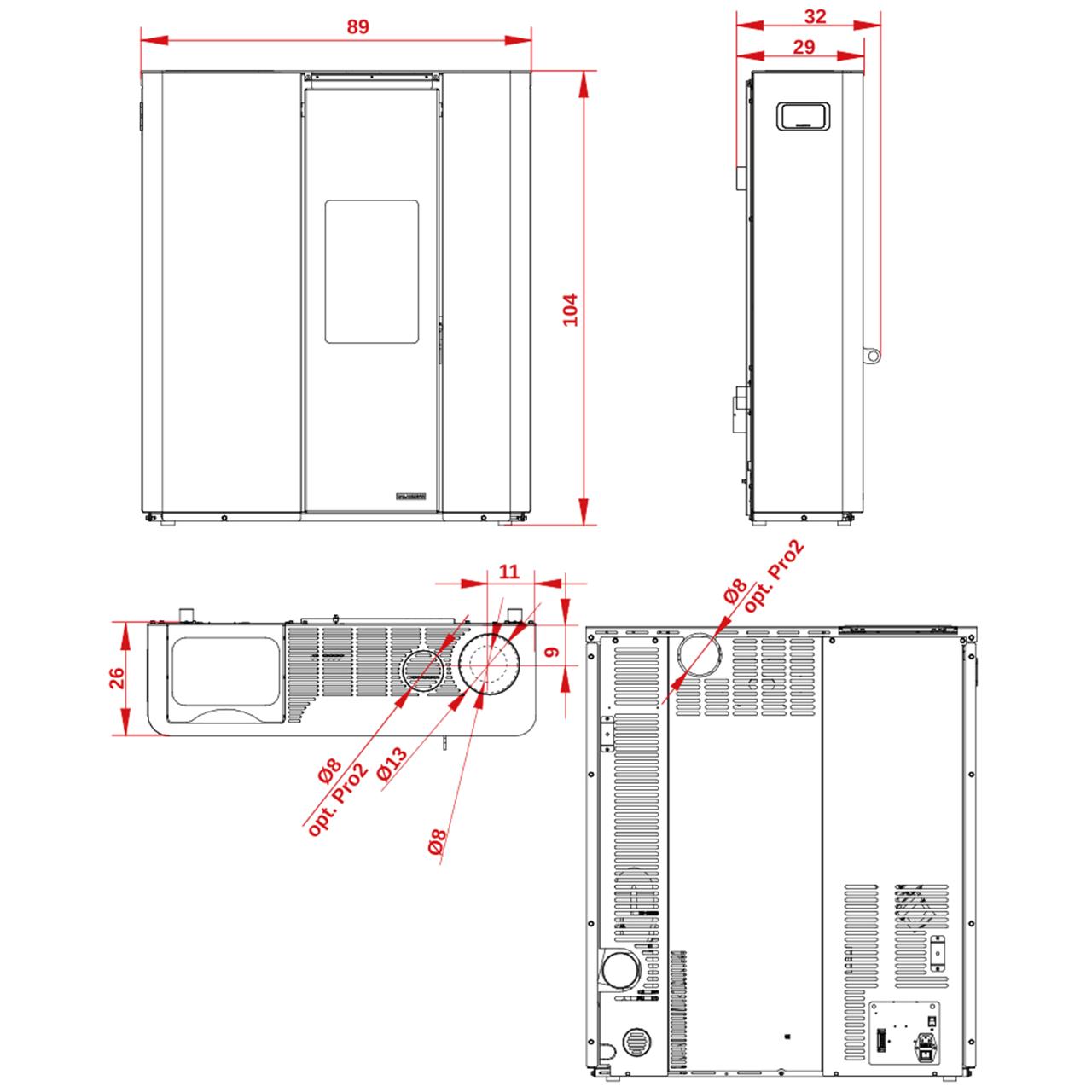 Pelletofen Palazzetti Ecofire Scarlet Lux TC 9 US, 9 kW - Ausführung: Stahl Taubengrau