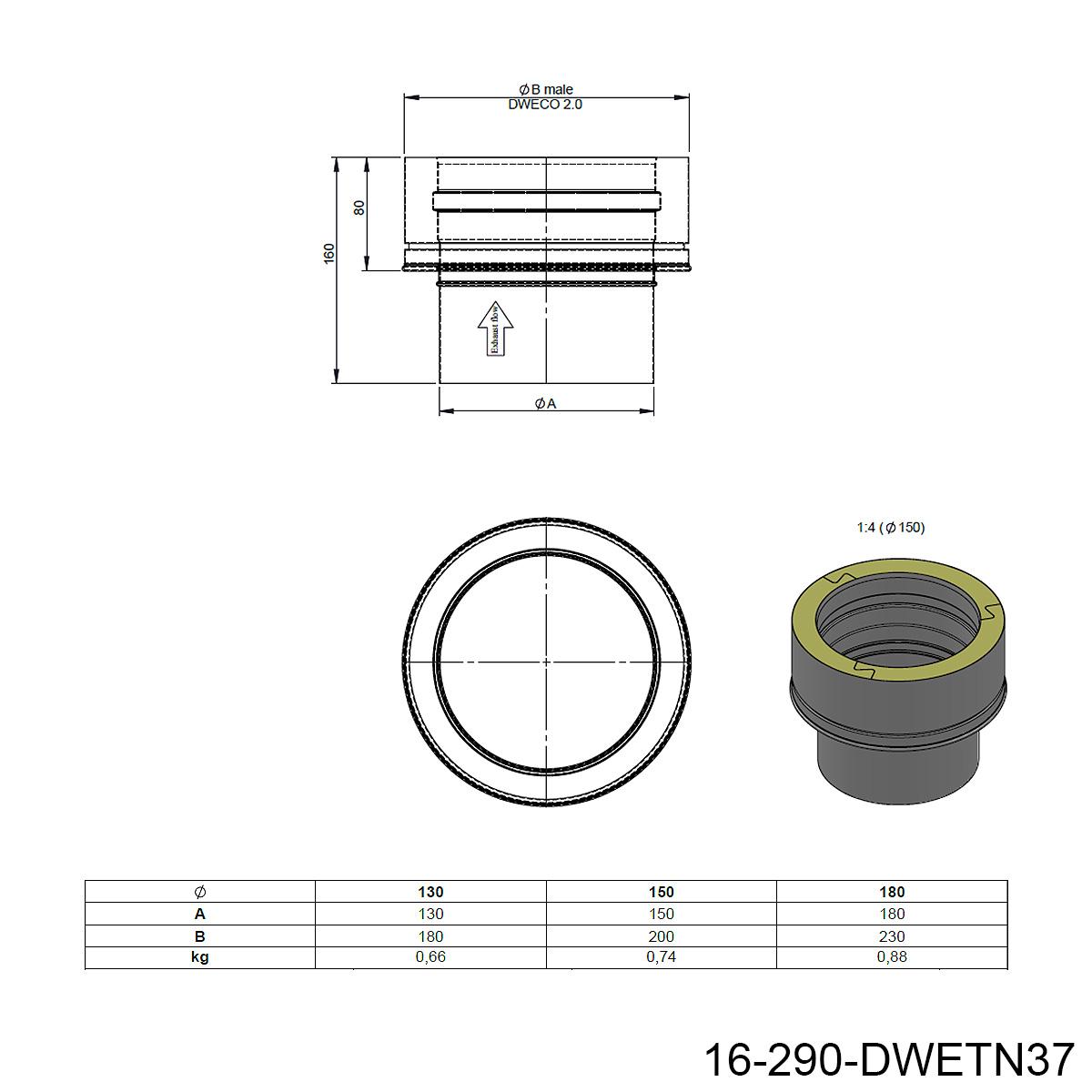 Jeremias DW-BLACK Übergang EW glatt zu DW-BLACK - für Schornstein-Innendurchmesser: 180mm