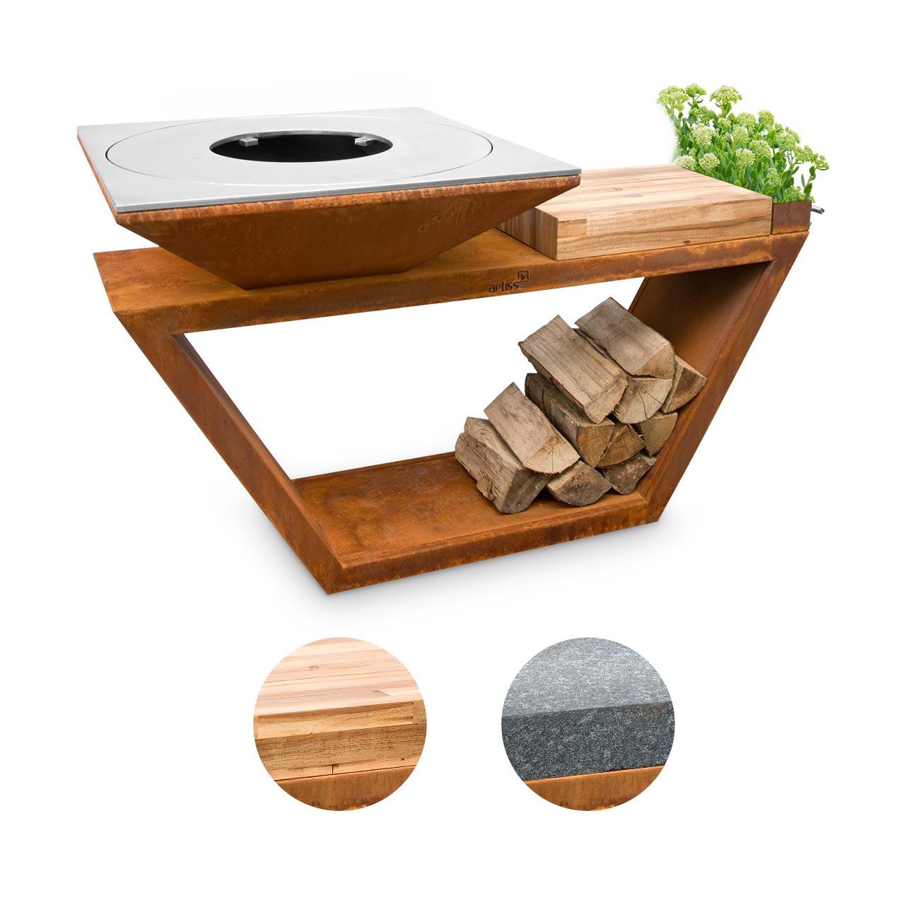 Feuerplatte Artiss G4 Corten mit Ablage Plancha Grill und Feuerschale