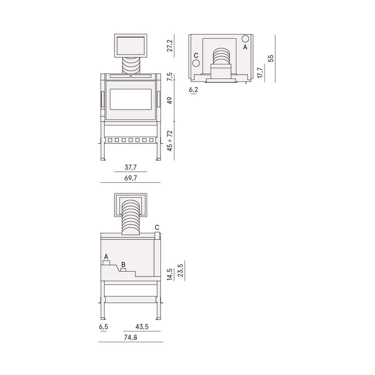 Pellet Kamineinsatz Cadel Zefiro 9 9,3 kW