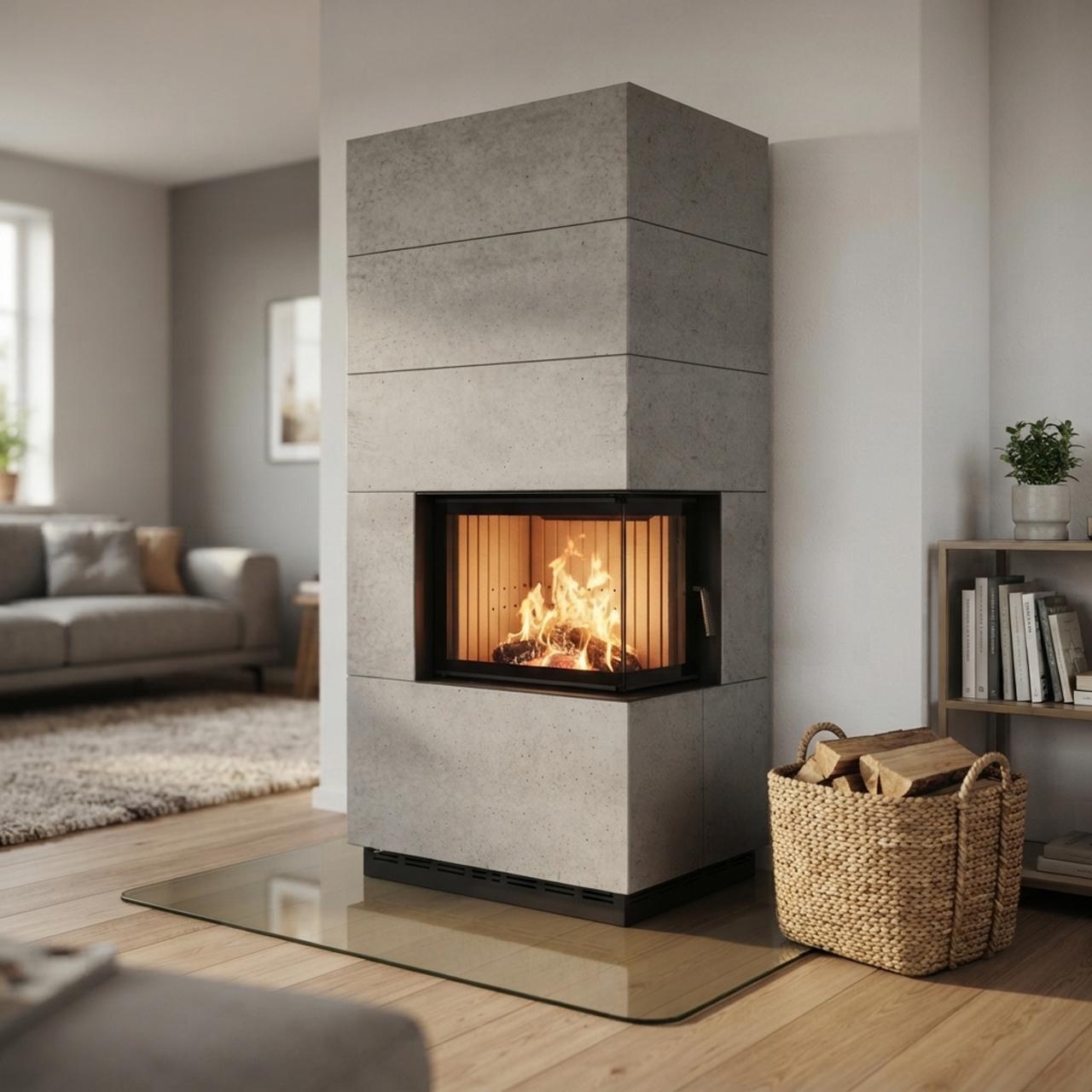 Kaminbausatz Brunner wasserführend BSK 12.1 Kamin-Kessel Eck 42/57/30 rechts, Drehtür 8 kW - Kessel-Ausführung: Glaskeramik (GK)