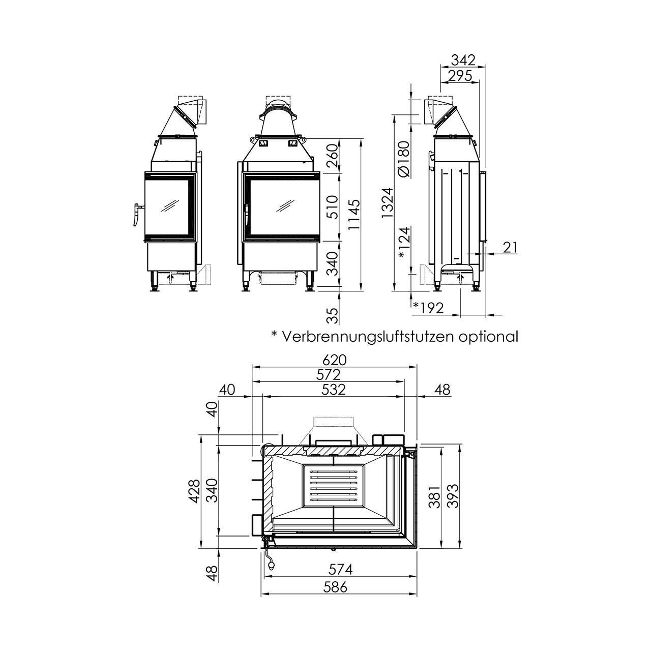 Kamineinsatz Spartherm Varia 2R-55 7 kW - Feuerraumauskleidung: Schwarz