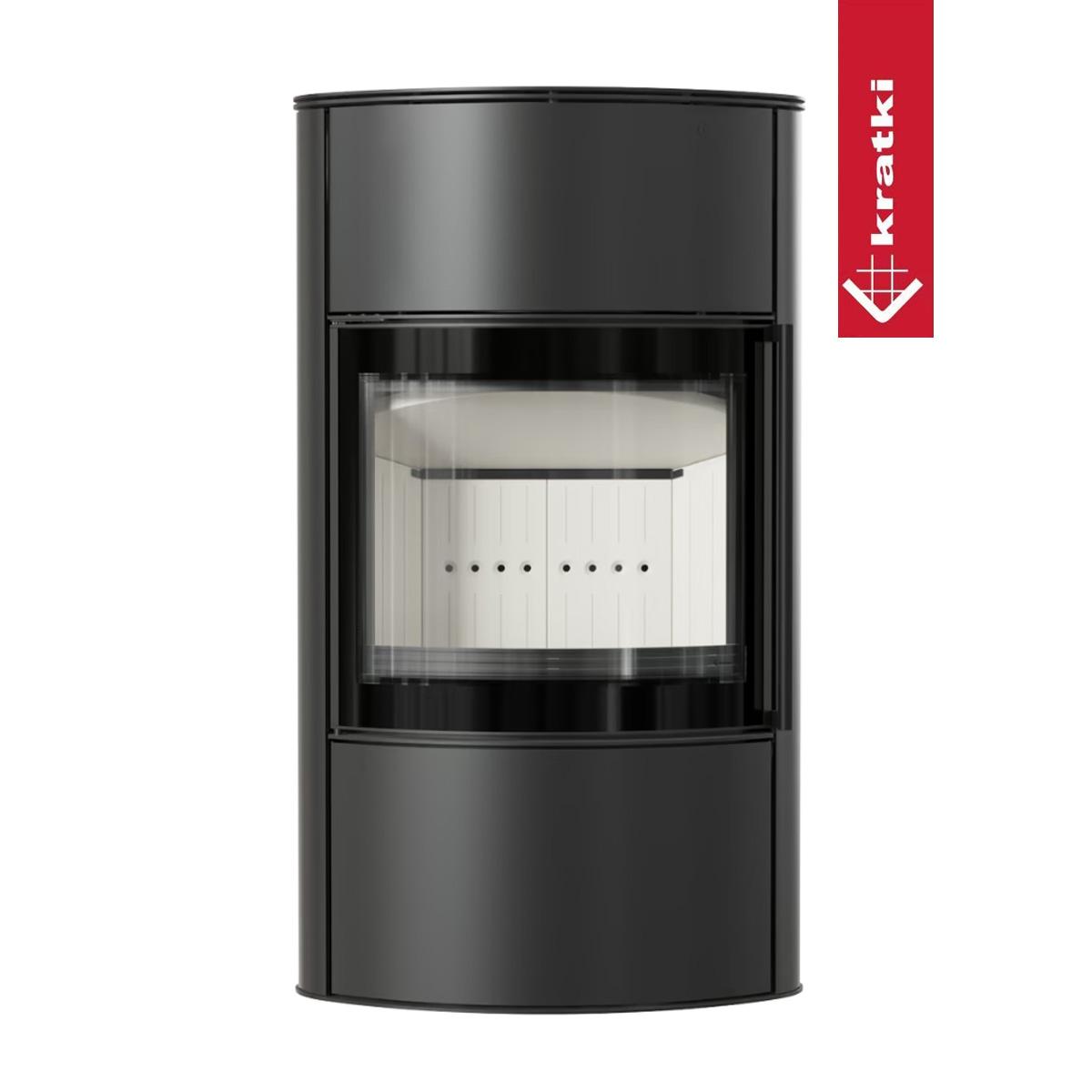 Kaminofen Kratki BJORN/W mit 7 kW - Verkleidung: Stahl schwarz - Topplatte: Stahl schwarz - Feuerraumauskleidung: weiß