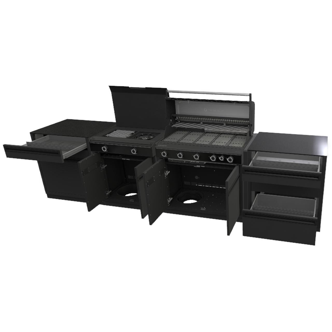 Outdoorchef Heat Outdoorküche X-415 RB K mit Blazing Zone, Türenschrank und Schubladenschrank mit Schwerlastauszügen inkl. Granit-Arbeitsplatten