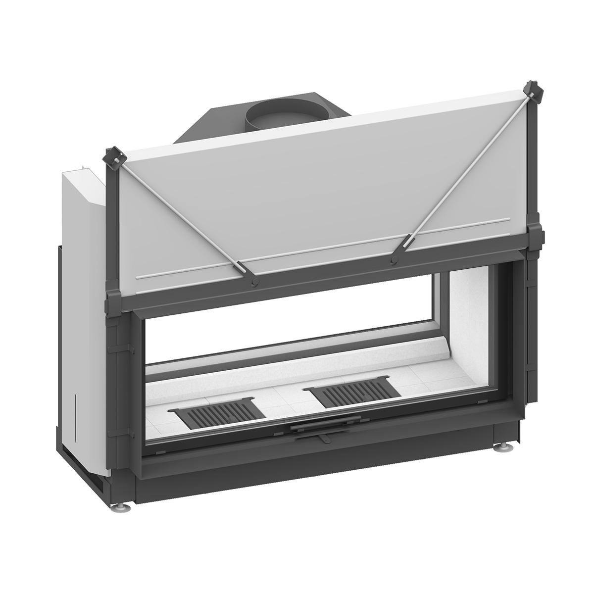 Tunnel-Kamineinsatz Schmid Lina TV 120 h/s mit 10 kW - Türhöhe: 51 cm - Brennraumauskleidung: Schamotte Weiß - modulares Blendrahmensystem: ja