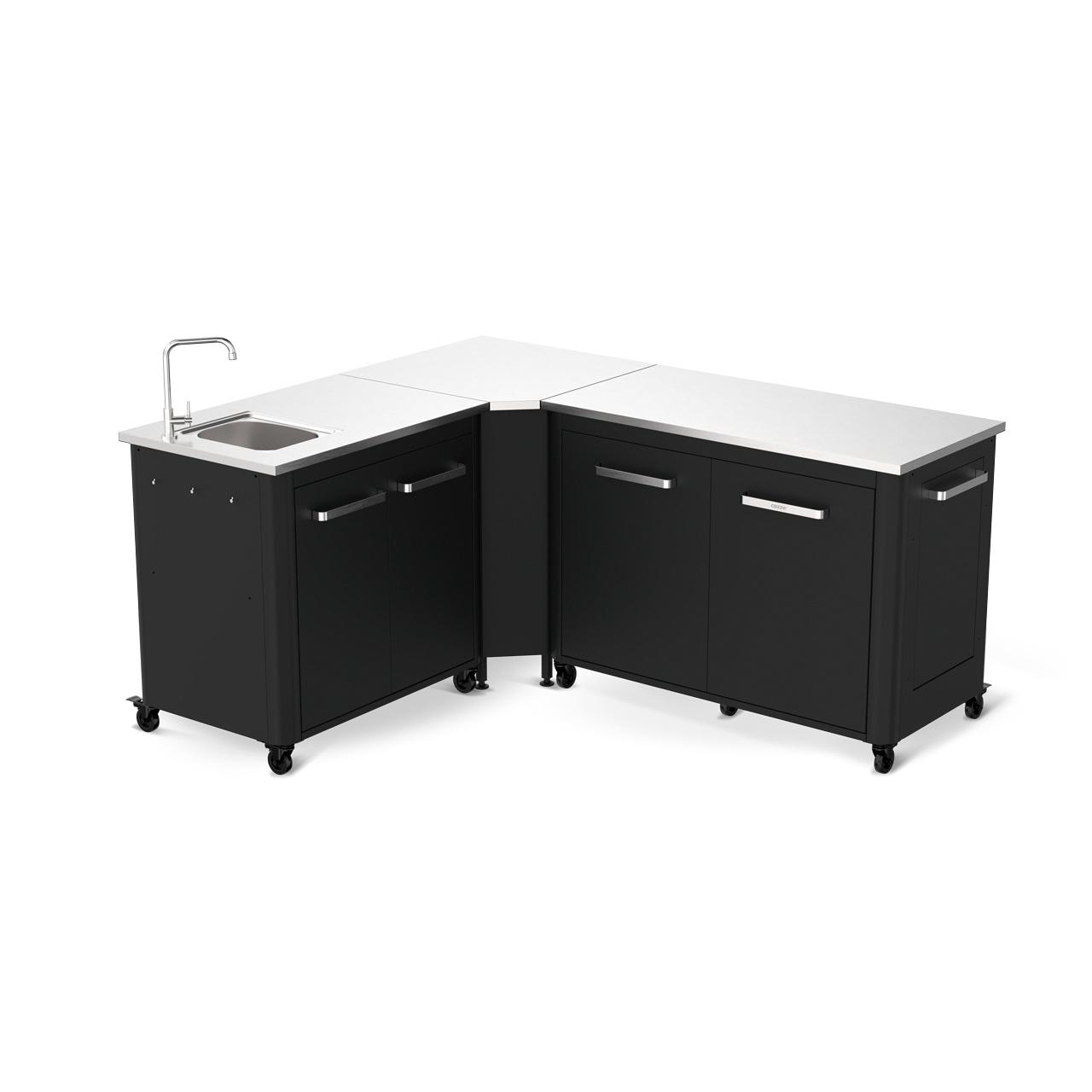 Cozze Outdoorküche Bundle mit Ecktisch, Spülenschrank 90 cm & Schrankmodul 120 cm mit Edelstahlplatte