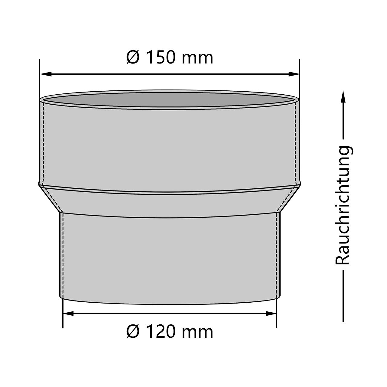 Ofenrohr Erweiterung DN 120 auf 150 mm Gussgrau