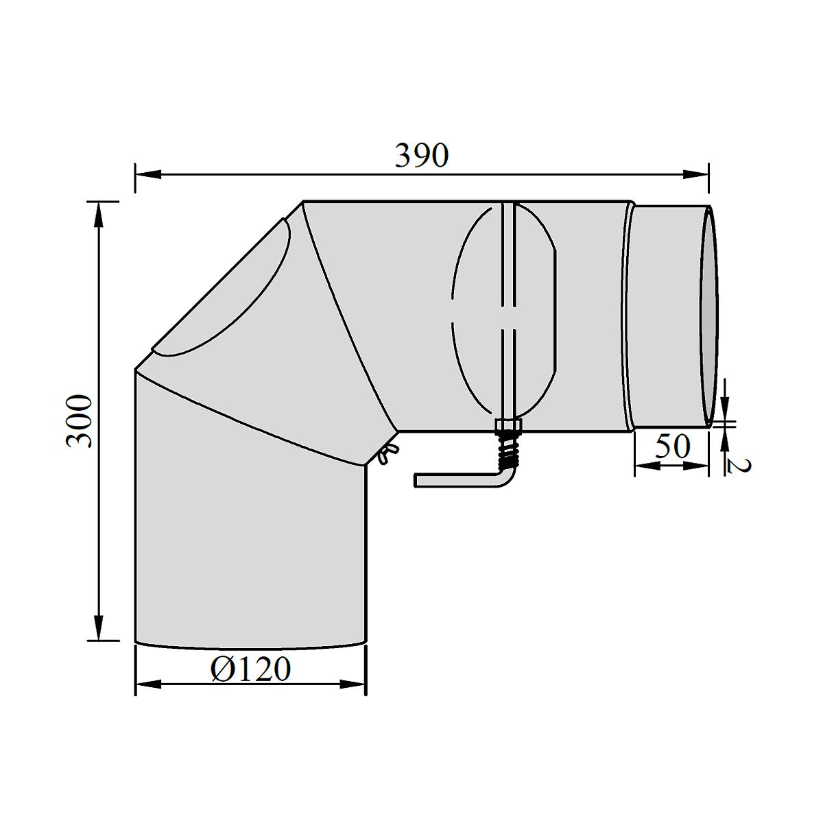 Ofenrohr Bogen starr geschliffen mit Tür und Drosselklappe DN 120 mm 90° Schwarz