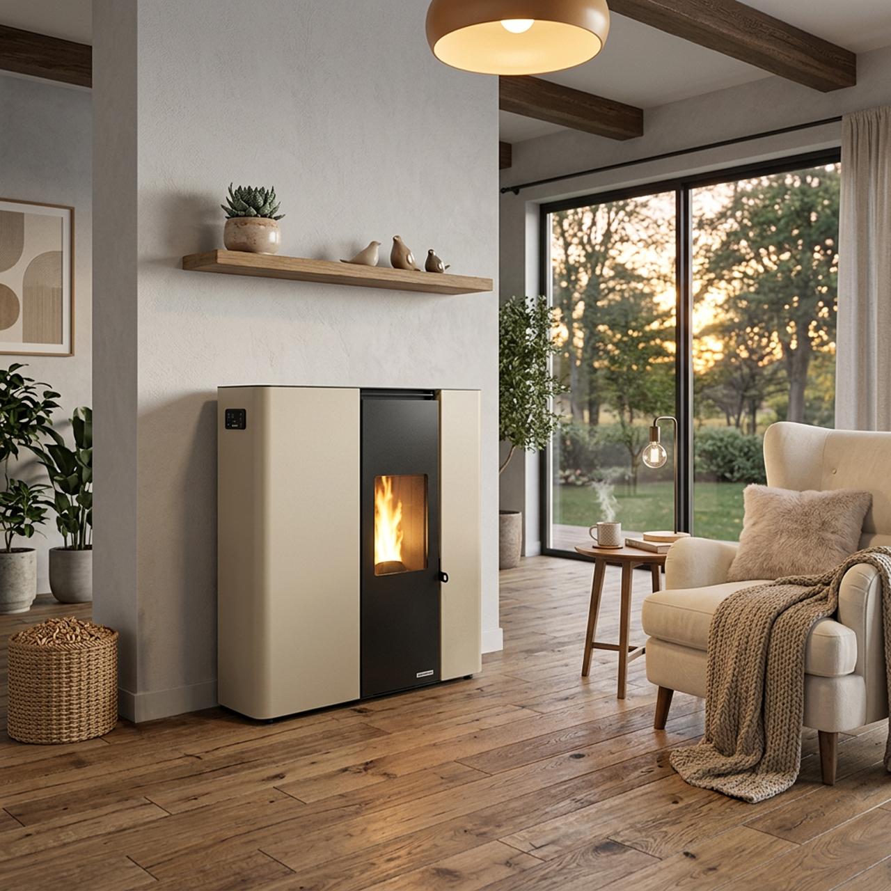 Pelletofen Palazzetti Ecofire Scarlet TC 9, 9 kW - Ausführung: Stahl Elfenbein