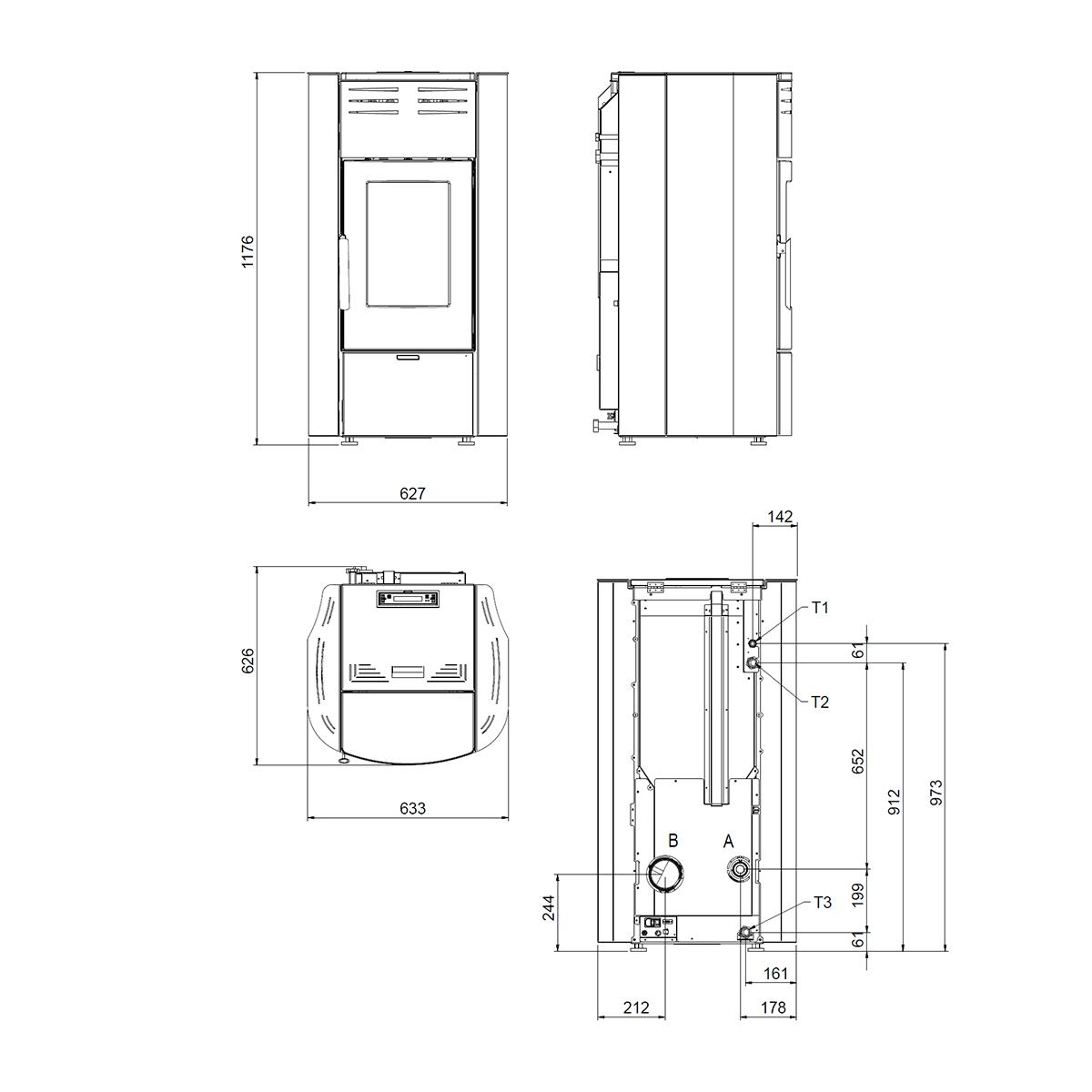 Pelletofen wasserführend Extraflame Raffaella Idro H15 5.0.16 mit 19 kW - Verkleidung: grigio luce