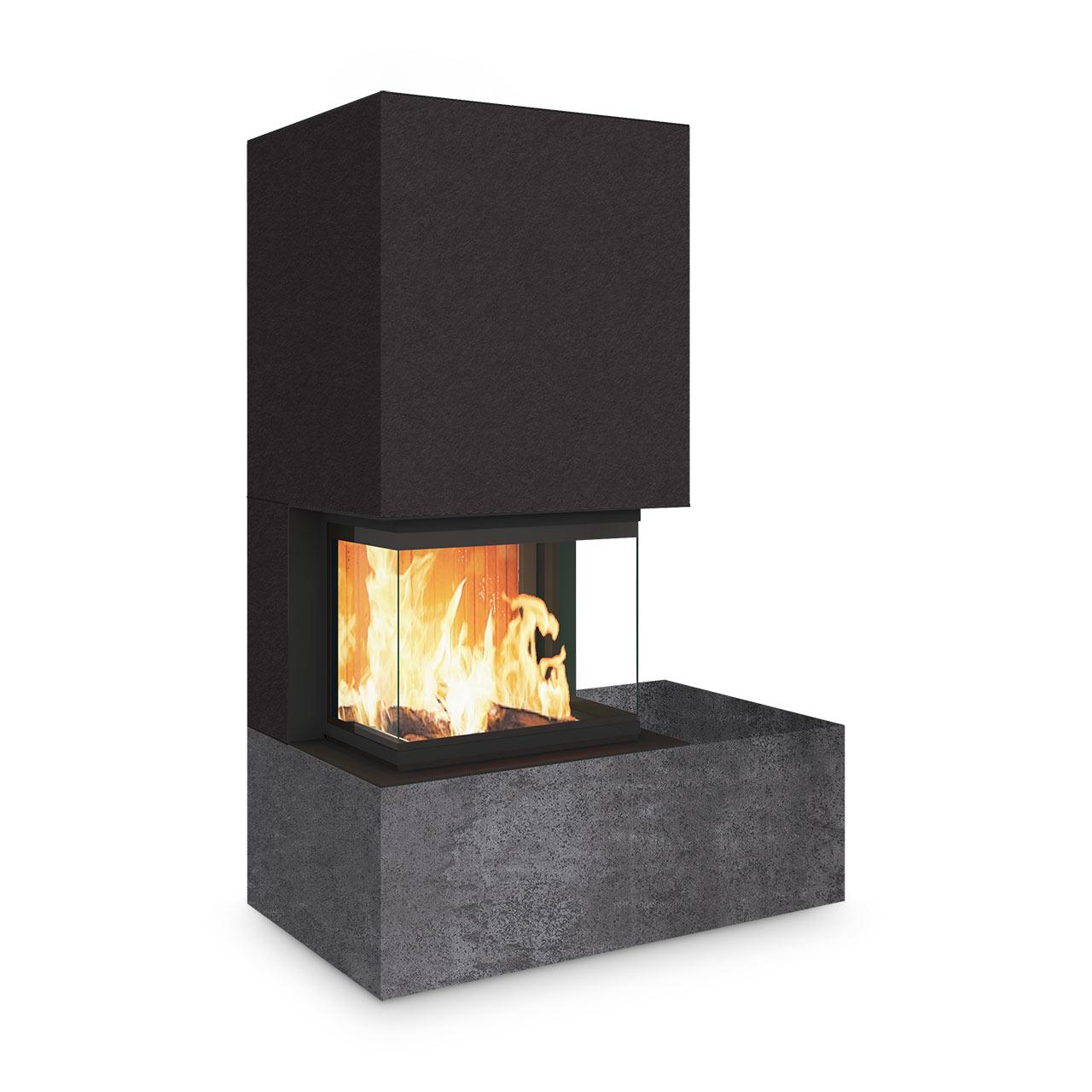 Kaminbausatz Neocube P32 10 kW - Keramik oben: Nero Zimbabwe - Keramik unten: Iron Grey
