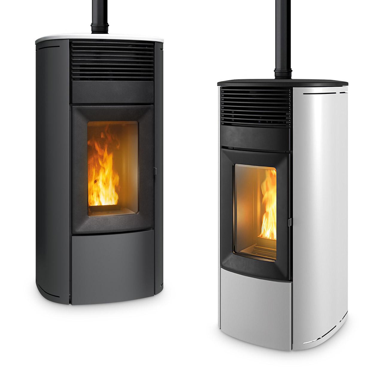 Pelletofen MCZ Club Air 10 UP! Absolute 10 kW - Ausführung: Top Keramik Weiß, Seiten Stahl Schwarz