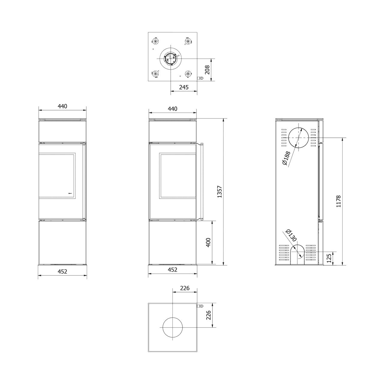 Kaminofen Kratki REN/S 7,3 kW - Ausführung: Schwarz - Version: Ecke rechts - Tür selbstschließend: ja