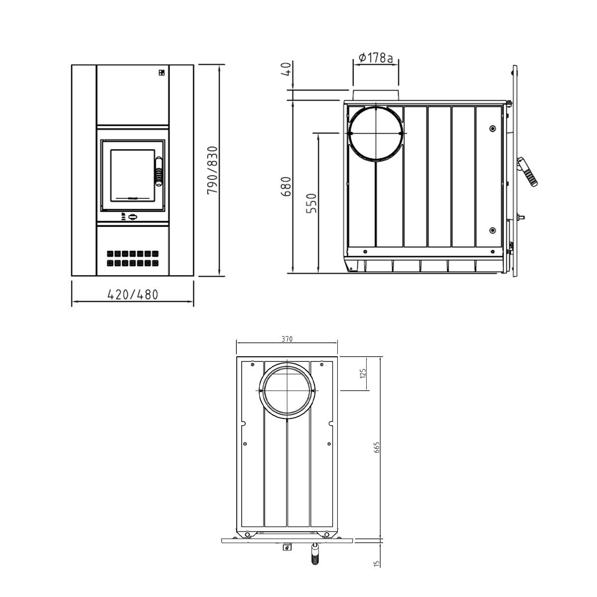 Heizeinsatz Schmid Concept 12 mit 12 kW - Frontplatte: 480 x 830 mm