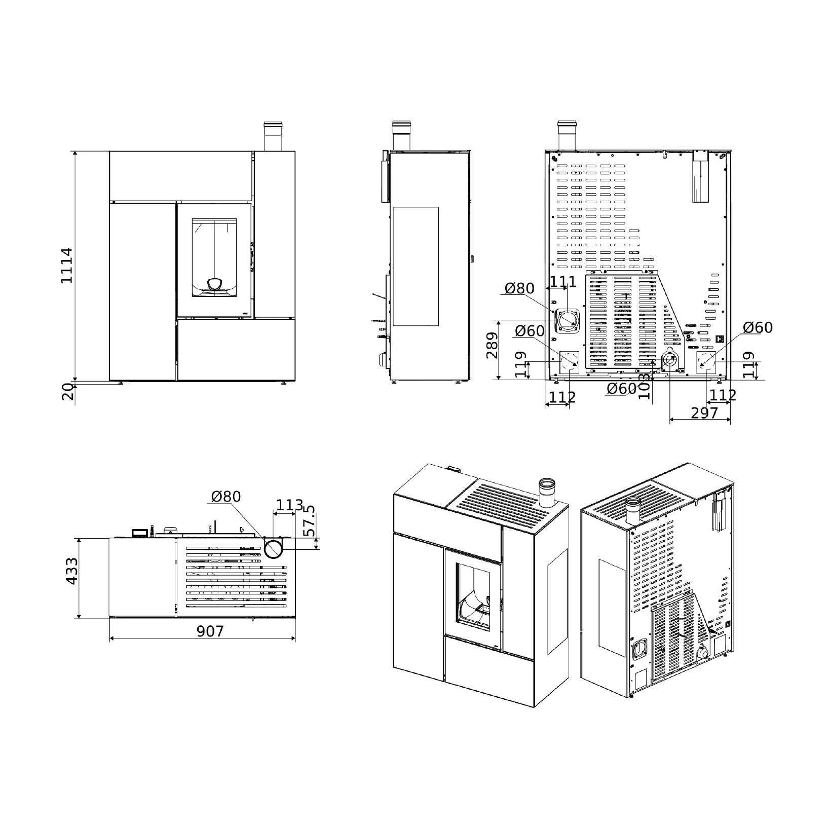 Pelletofen MCZ Feel Comfort Air Matic 12 Core UP! 12 kW - Verkleidung: 252 Materia Tortora