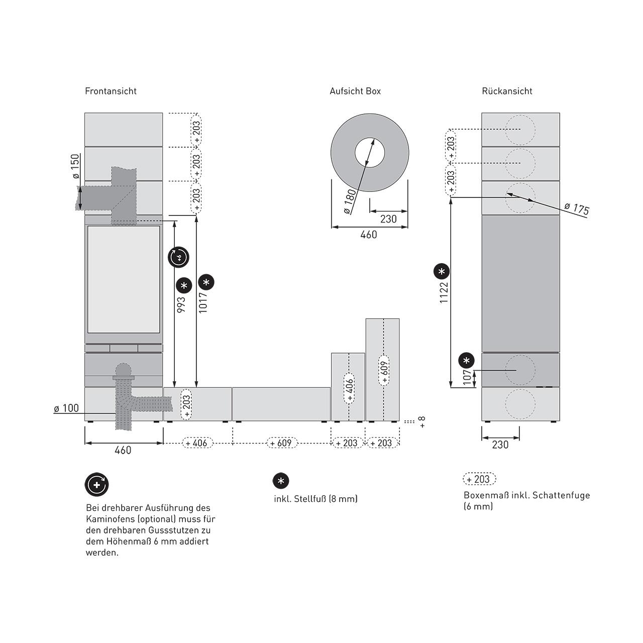 Kaminofen Skantherm Elements Rund 2.0, 6,7 kW - Ausführung: Elements Rund 2.0, RLU, Brennkammer feststehend