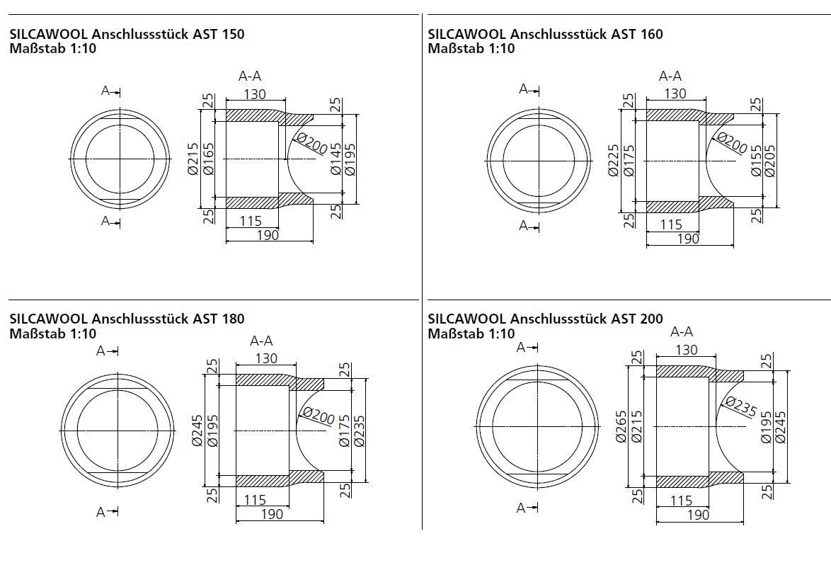 Sattelstück Schamotterohr Silca AST DN 130 bis 200mm Schornstein - Durchmesser: 180mm