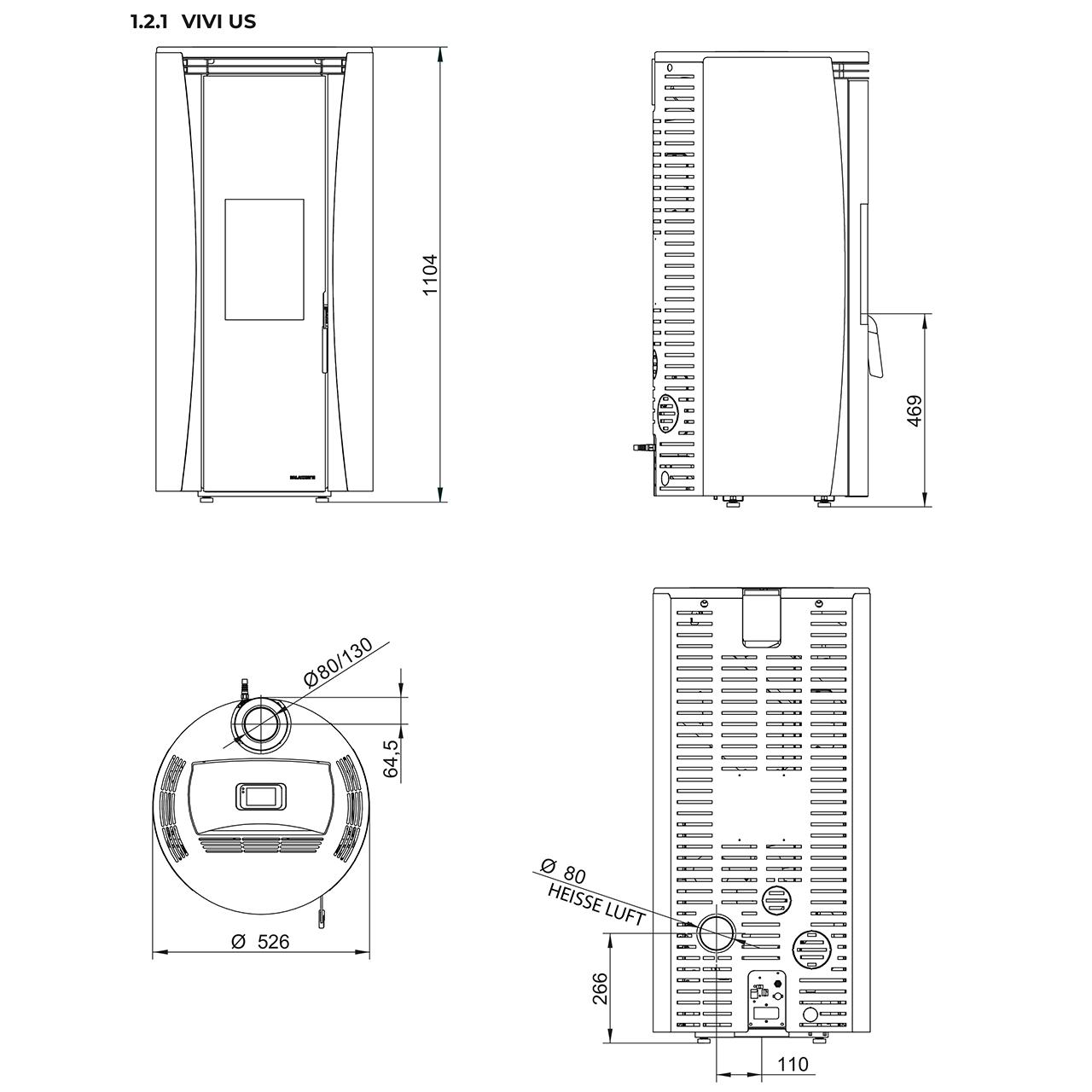 Pelletofen Palazzetti Ecofire Vivi TC 6 US, 6 kW - Ausführung: Stahl Taubengrau