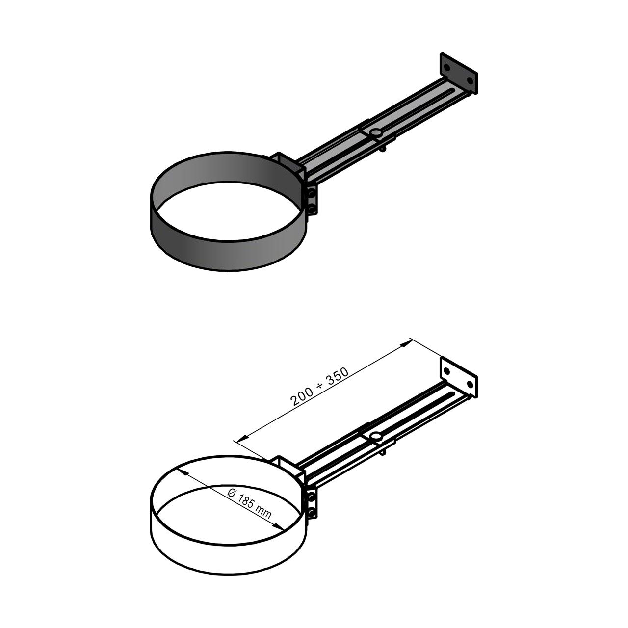 Doppelwandiges Ofenrohr Wandhalter DN 120 mm verstellbar 200 bis 350 mm Schwarz