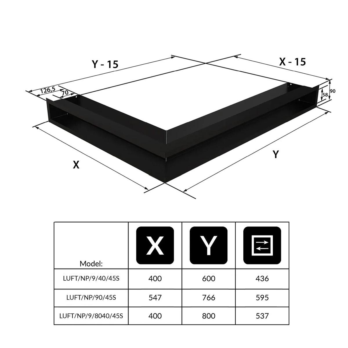 Kratki Eck-Luftleiste rechts - Größe: 40 x 80 x 9 cm - Farbe: schwarz - Ausführung: Standard