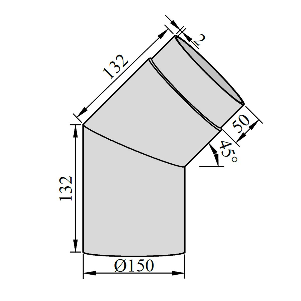 Ofenrohr Bogen 2tlg. starr DN 150 mm 45° Gussgrau