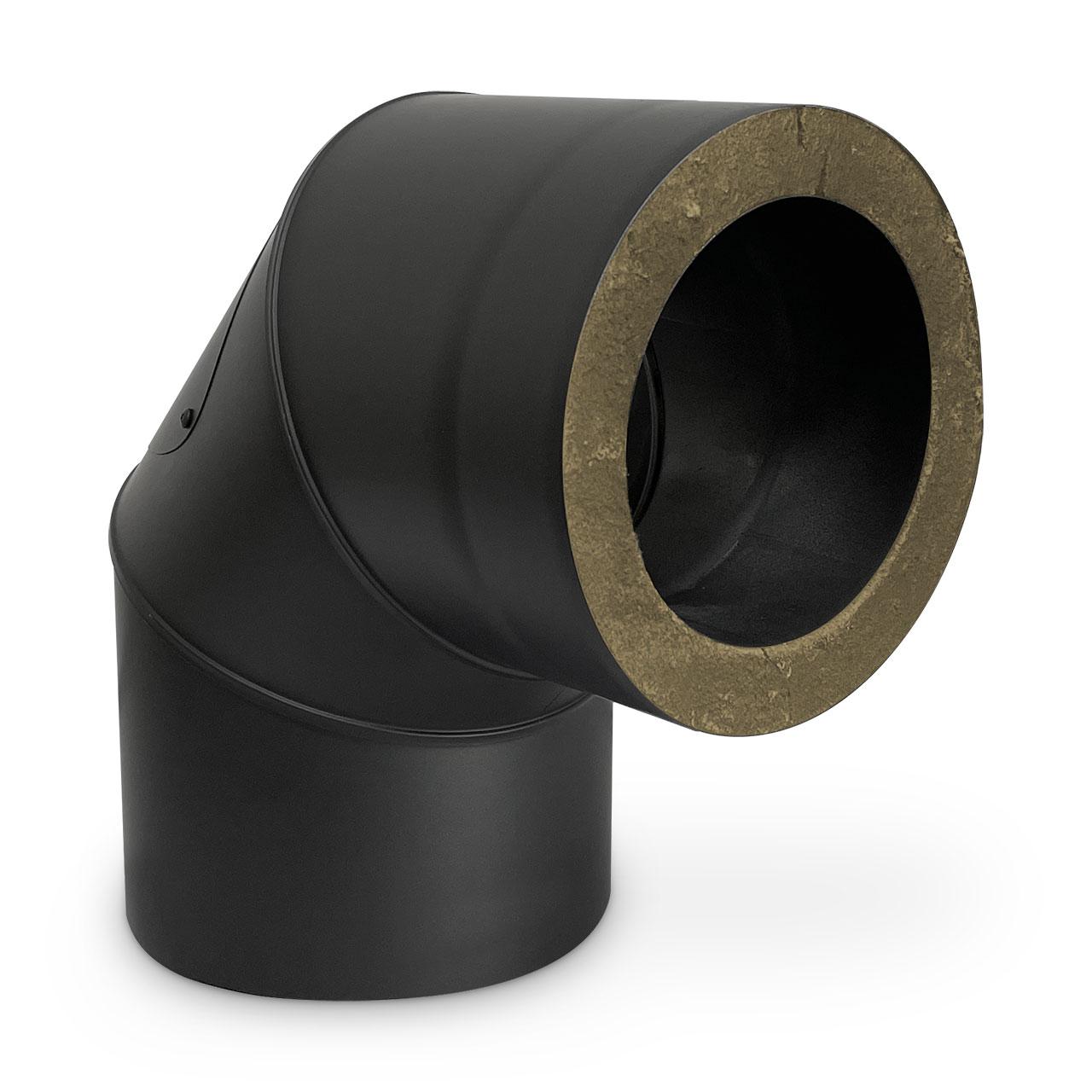Doppelwandiges Ofenrohr Bogen mit Tür DN 130 mm 90° Schwarz