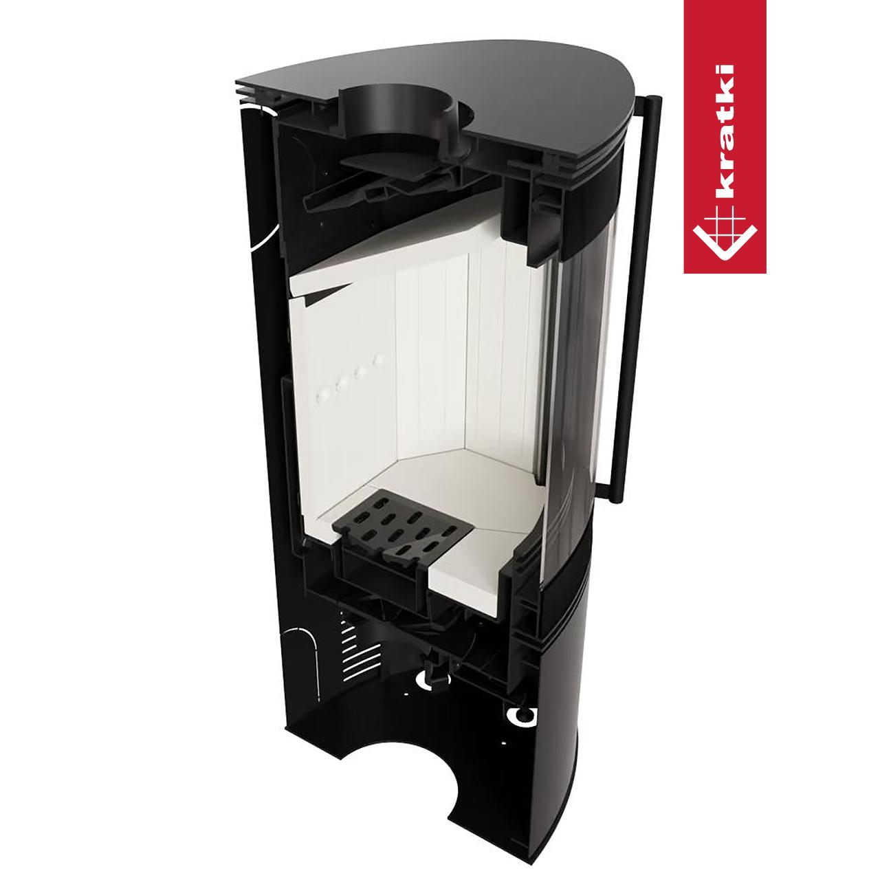 Kaminofen Kratki BJORN/W mit 7 kW - Verkleidung: Stahl schwarz - Topplatte: Stahl schwarz - Feuerraumauskleidung: weiß