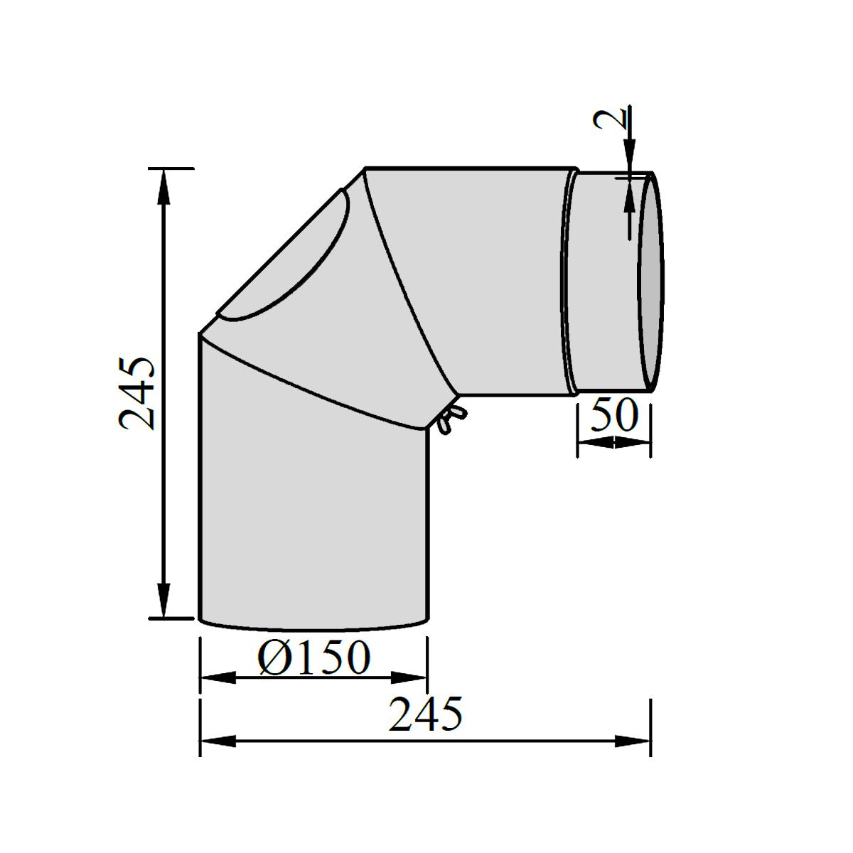 Ofenrohr Bogen 3tlg. starr mit Tür DN 150 mm 90° Gussgrau