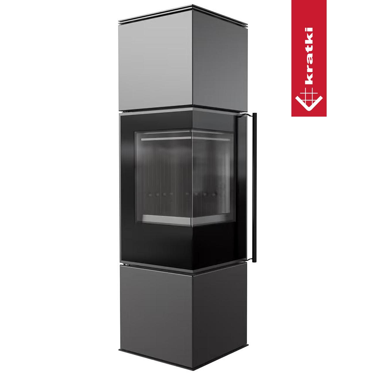 Kaminofen Kratki REN 7kW Größe M - Ausführung: Schwarz - Version: Ecke links - Selbstschließung: ohne Türfeder