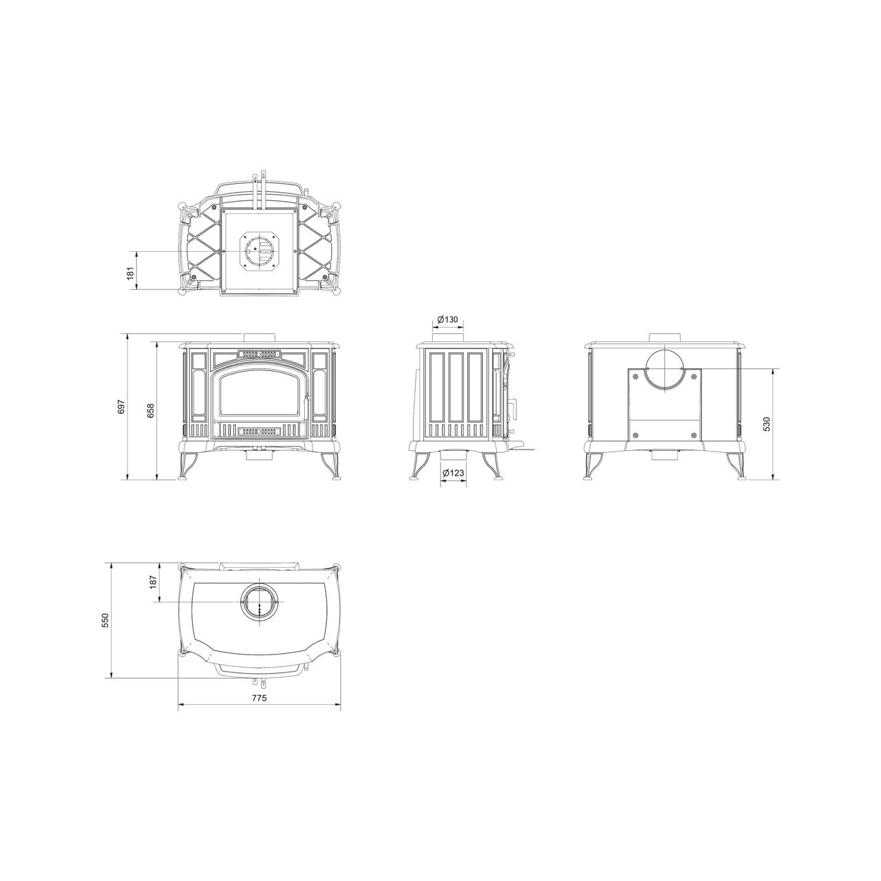 Kaminofen Kratki Koza K9 Eco 8 kW - Ausführung  Rauchrohranschluss: 130 mm