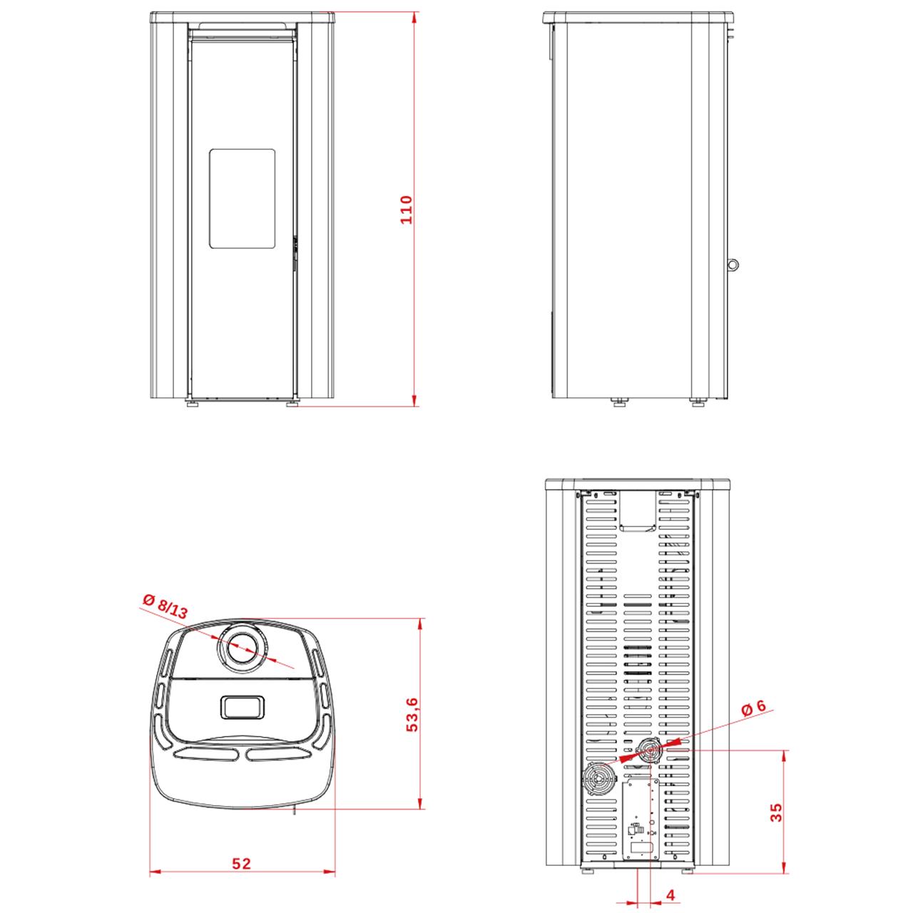 Pelletofen Palazzetti Ecofire Theo TC 6 US, 6kW - Ausführung: Stahl Taubengrau