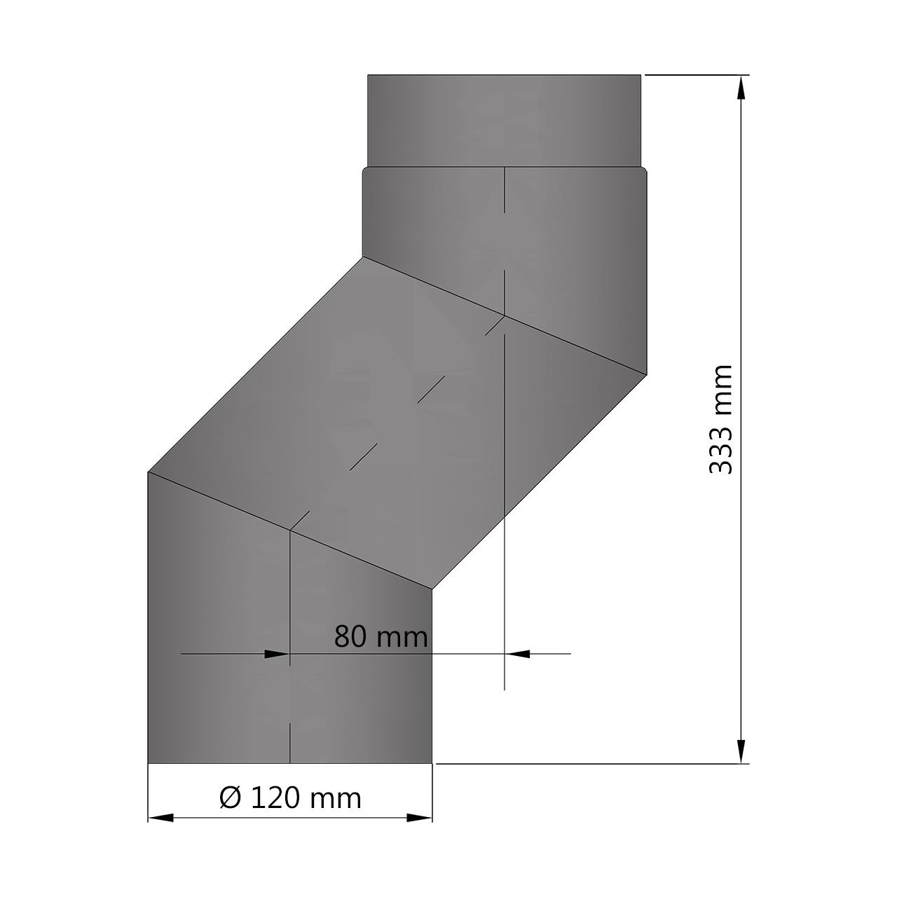 Ofenrohr Versatzbogen DN 120 mm Schwarz 80 mm S-Bogen