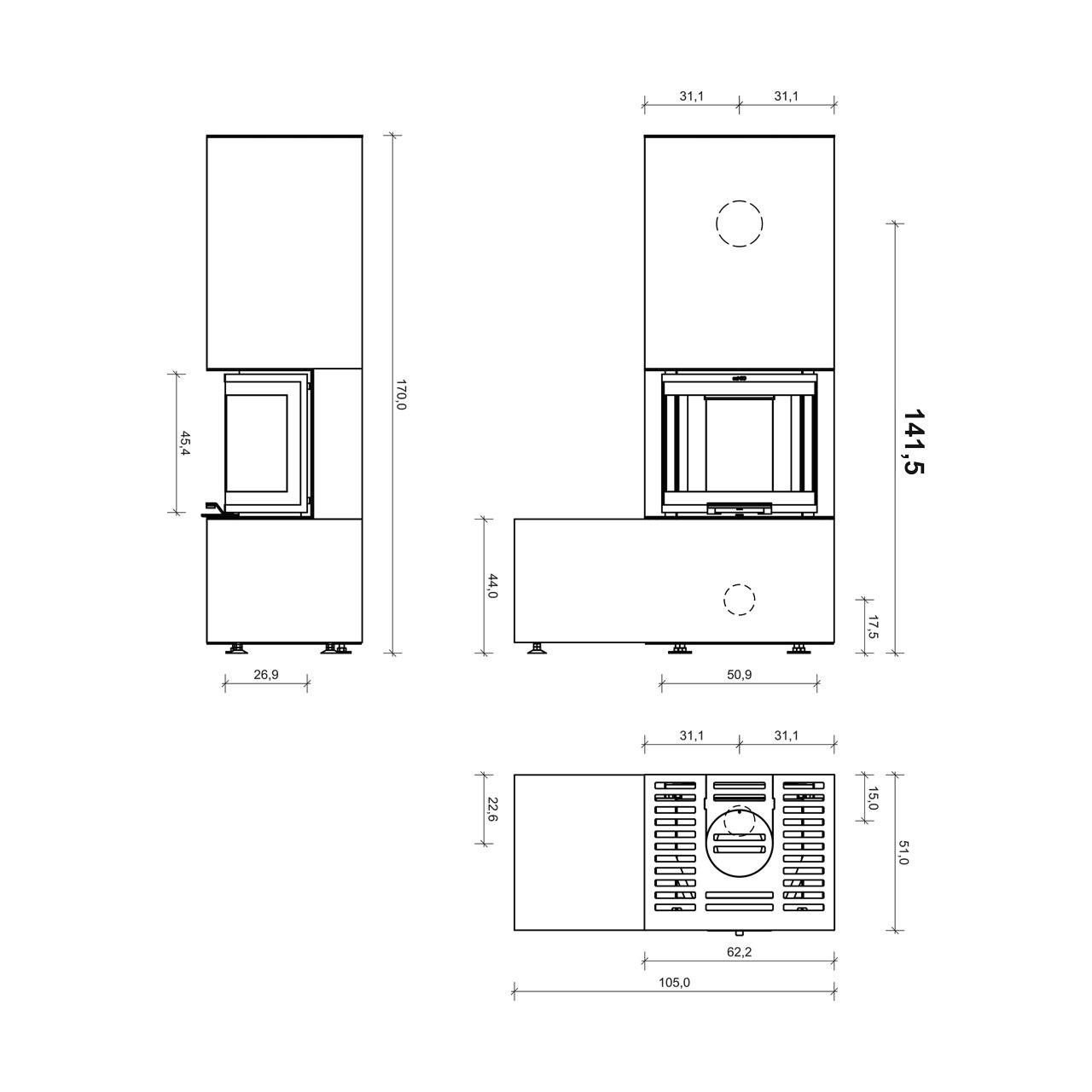 Kaminbausatz Neocube P13 7,9 kW - Oberteil: Arctic White - Unterteil: Arctic White