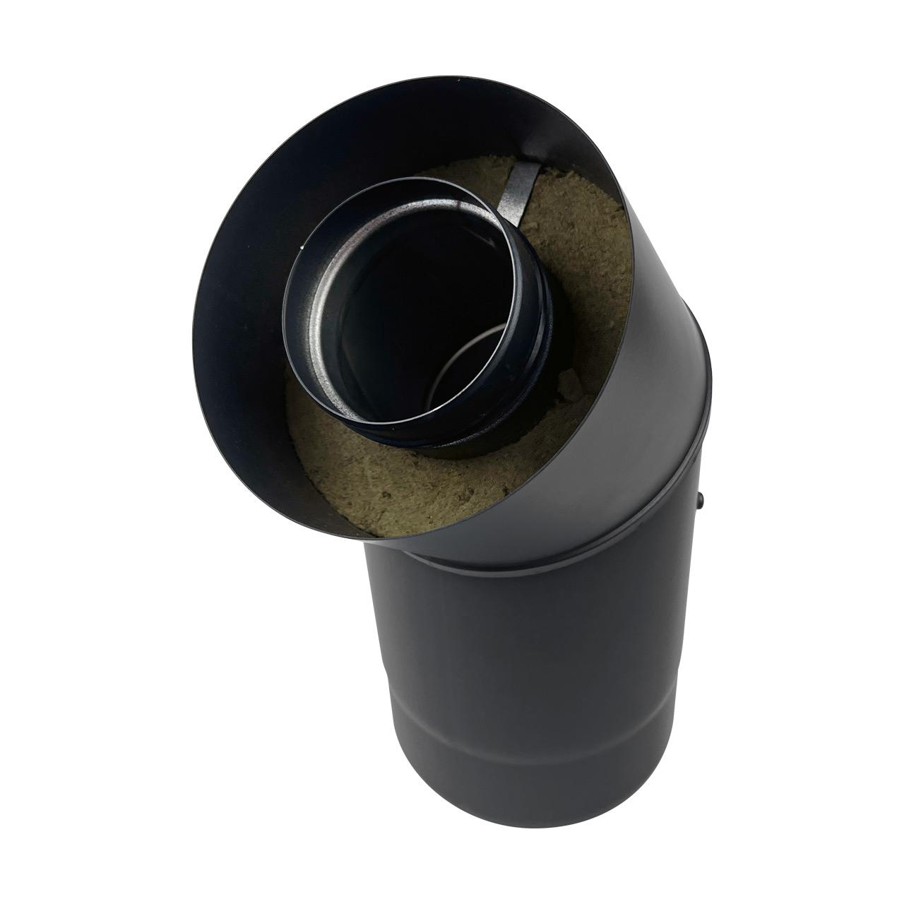 Doppelwandiges Pelletofenrohr Bogen mit Tür DN 80 mm 45° Schwarz